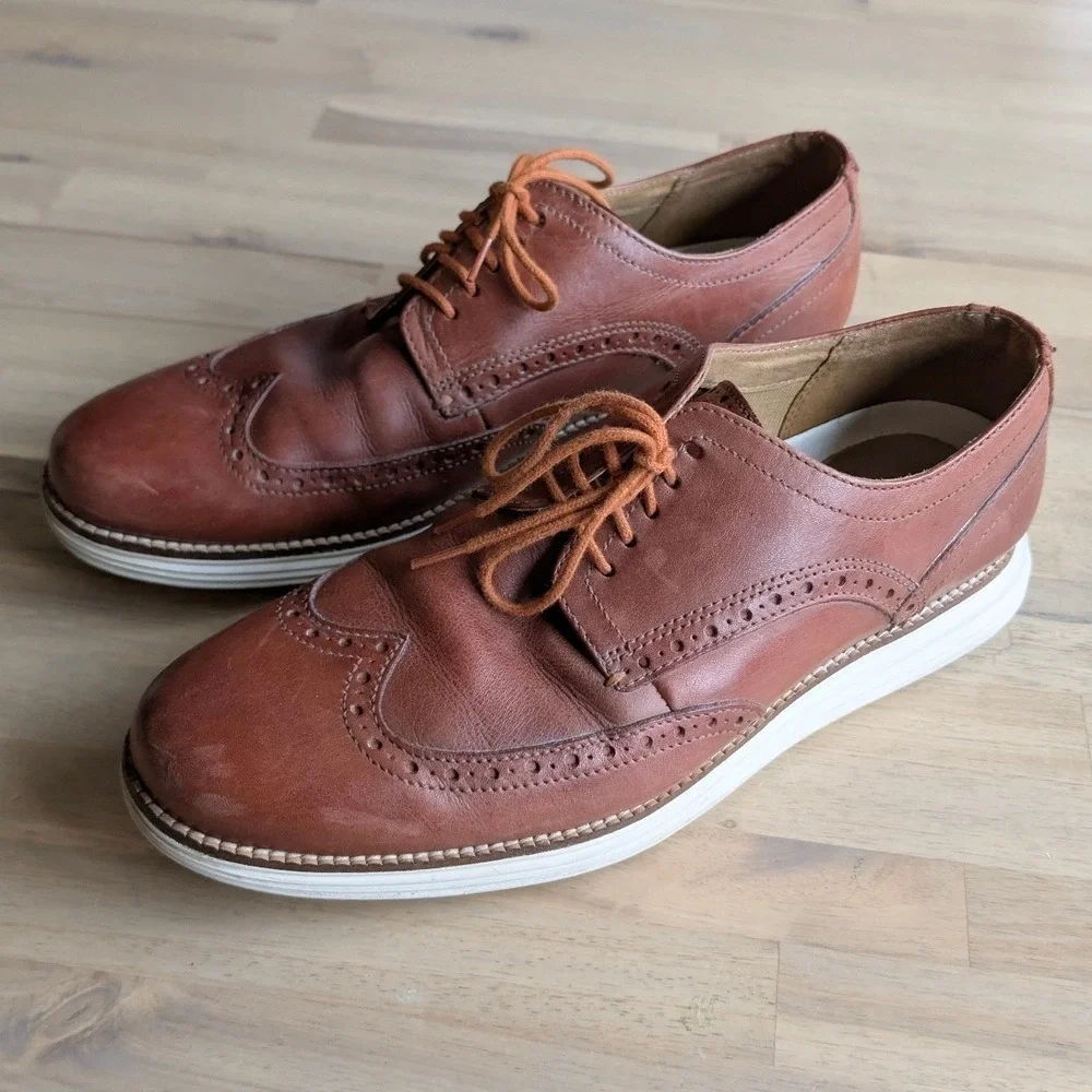 Cole Haan Grand.OS Mens British Tan Leather Wingtip Oxford‎ Shoes Size 9